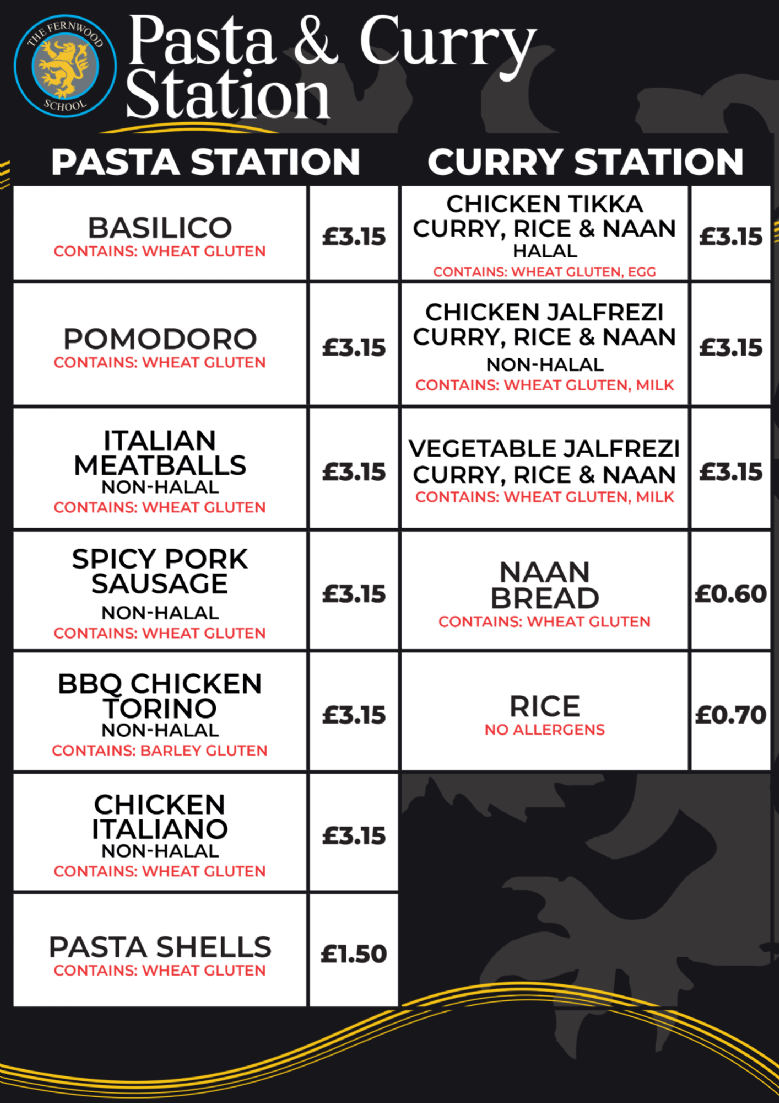 Pasta and Curry Station Menu