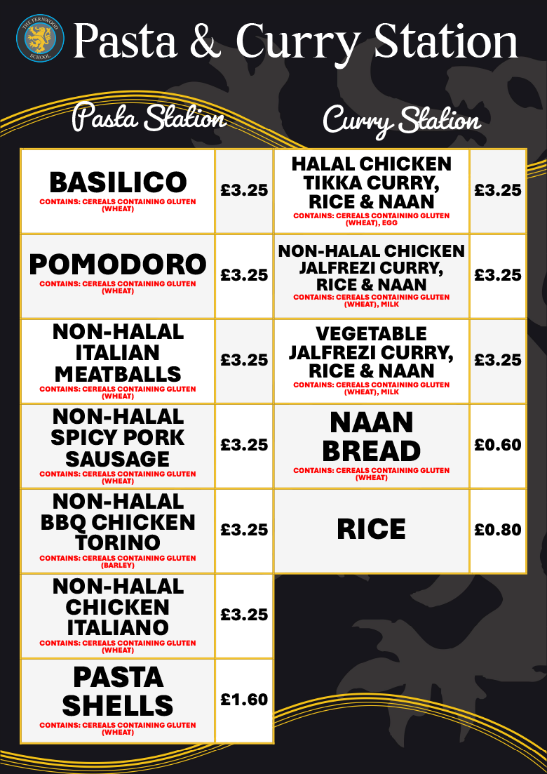 Pasta and Curry Station Menu