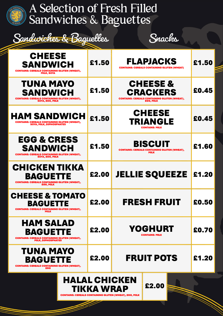Sandwiches and Baguettes Menu
